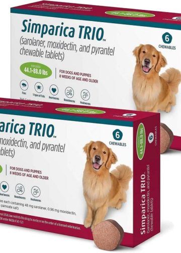 Simparica Trio: Protects against ticks & fleas, heartworm disease, roundworms & hookworms.